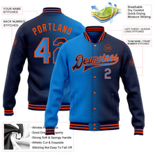 Загрузить изображение в средство просмотра галереи, Custom Navy Powder Blue-Orange Bomber Full-Snap Varsity Letterman Gradient Fashion Jacket