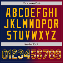 Загрузить изображение в средство просмотра галереи, Custom Navy Vintage USA Flag Maroon-Gold Bomber Full-Snap Varsity Letterman Gradient Fashion Jacket