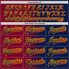 Загрузить изображение в средство просмотра галереи, Custom Navy Maroon-Gold Bomber Full-Snap Varsity Letterman Gradient Fashion Jacket