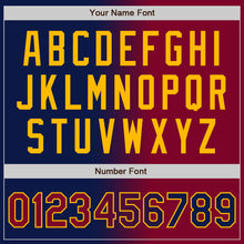 Загрузить изображение в средство просмотра галереи, Custom Navy Maroon-Gold Bomber Full-Snap Varsity Letterman Gradient Fashion Jacket