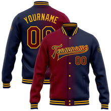 Загрузить изображение в средство просмотра галереи, Custom Navy Maroon-Gold Bomber Full-Snap Varsity Letterman Gradient Fashion Jacket