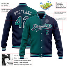Загрузить изображение в средство просмотра галереи, Custom Navy Teal-Gray Bomber Full-Snap Varsity Letterman Gradient Fashion Jacket