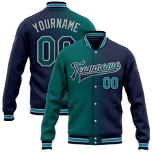 Загрузить изображение в средство просмотра галереи, Custom Navy Teal-Gray Bomber Full-Snap Varsity Letterman Gradient Fashion Jacket