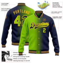 Загрузить изображение в средство просмотра галереи, Custom Navy Neon Green-Gold Bomber Full-Snap Varsity Letterman Gradient Fashion Jacket