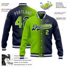 Загрузить изображение в средство просмотра галереи, Custom Navy Neon Green-Gray Bomber Full-Snap Varsity Letterman Gradient Fashion Jacket