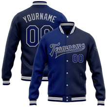 Загрузить изображение в средство просмотра галереи, Custom Navy Royal-Gray Bomber Full-Snap Varsity Letterman Gradient Fashion Jacket