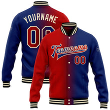 Load image into Gallery viewer, Custom Royal Red-Cream Bomber Full-Snap Varsity Letterman Gradient Fashion Jacket