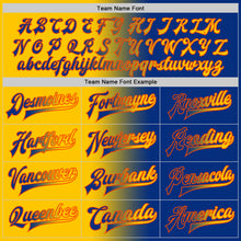 Load image into Gallery viewer, Custom Royal Yellow-Orange Bomber Full-Snap Varsity Letterman Gradient Fashion Jacket
