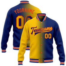 Load image into Gallery viewer, Custom Royal Yellow-Orange Bomber Full-Snap Varsity Letterman Gradient Fashion Jacket