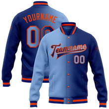 Загрузить изображение в средство просмотра галереи, Custom Royal Light Blue-Orange Bomber Full-Snap Varsity Letterman Gradient Fashion Jacket