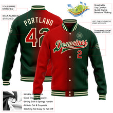 Загрузить изображение в средство просмотра галереи, Custom Green Red-Cream Bomber Full-Snap Varsity Letterman Gradient Fashion Jacket
