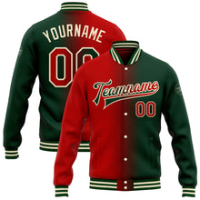 Загрузить изображение в средство просмотра галереи, Custom Green Red-Cream Bomber Full-Snap Varsity Letterman Gradient Fashion Jacket
