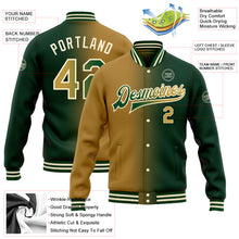 Load image into Gallery viewer, Custom Green Old Gold-Cream Bomber Full-Snap Varsity Letterman Gradient Fashion Jacket