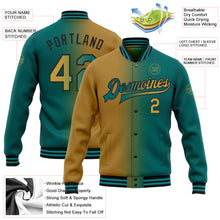 Charger l'image dans la galerie, Custom Teal Old Gold-Black Bomber Full-Snap Varsity Letterman Gradient Fashion Jacket