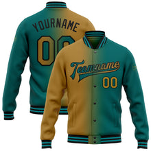 Charger l'image dans la galerie, Custom Teal Old Gold-Black Bomber Full-Snap Varsity Letterman Gradient Fashion Jacket