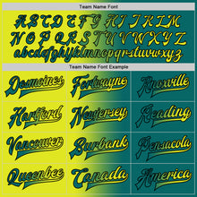 Laden Sie das Bild in den Galerie-Viewer, Custom Teal Neon Yellow-Black Bomber Full-Snap Varsity Letterman Gradient Fashion Jacket