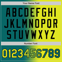 Laden Sie das Bild in den Galerie-Viewer, Custom Teal Neon Yellow-Black Bomber Full-Snap Varsity Letterman Gradient Fashion Jacket