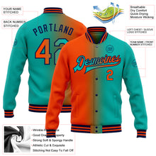 Загрузить изображение в средство просмотра галереи, Custom Aqua Orange-Navy Bomber Full-Snap Varsity Letterman Gradient Fashion Jacket