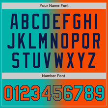 Загрузить изображение в средство просмотра галереи, Custom Aqua Orange-Navy Bomber Full-Snap Varsity Letterman Gradient Fashion Jacket