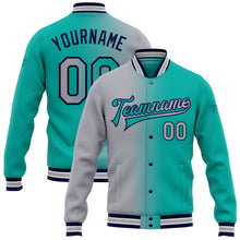 Charger l'image dans la galerie, Custom Aqua Gray-Navy Bomber Full-Snap Varsity Letterman Gradient Fashion Jacket