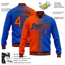 Charger l'image dans la galerie, Custom Thunder Blue Orange-Black Bomber Full-Snap Varsity Letterman Gradient Fashion Jacket
