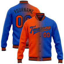 Load image into Gallery viewer, Custom Thunder Blue Orange-Black Bomber Full-Snap Varsity Letterman Gradient Fashion Jacket
