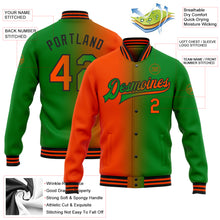 Загрузить изображение в средство просмотра галереи, Custom Grass Green Orange-Black Bomber Full-Snap Varsity Letterman Gradient Fashion Jacket