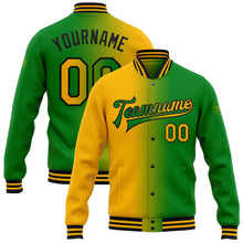 Загрузить изображение в средство просмотра галереи, Custom Grass Green Gold-Black Bomber Full-Snap Varsity Letterman Gradient Fashion Jacket