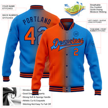 Load image into Gallery viewer, Custom Powder Blue Orange-Navy Bomber Full-Snap Varsity Letterman Gradient Fashion Jacket