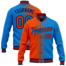 Load image into Gallery viewer, Custom Powder Blue Orange-Navy Bomber Full-Snap Varsity Letterman Gradient Fashion Jacket
