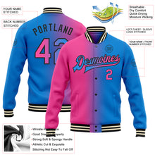 Charger l'image dans la galerie, Custom Powder Blue Pink-Black Bomber Full-Snap Varsity Letterman Gradient Fashion Jacket
