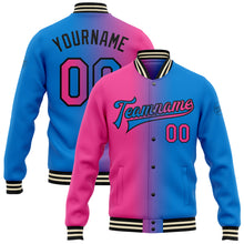 Charger l'image dans la galerie, Custom Powder Blue Pink-Black Bomber Full-Snap Varsity Letterman Gradient Fashion Jacket