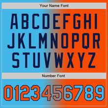 Загрузить изображение в средство просмотра галереи, Custom Sky Blue Orange-Navy Bomber Full-Snap Varsity Letterman Gradient Fashion Jacket