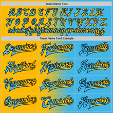 Загрузить изображение в средство просмотра галереи, Custom Sky Blue Gold-Black Bomber Full-Snap Varsity Letterman Gradient Fashion Jacket