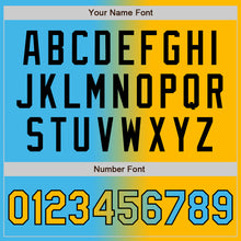 Загрузить изображение в средство просмотра галереи, Custom Sky Blue Gold-Black Bomber Full-Snap Varsity Letterman Gradient Fashion Jacket