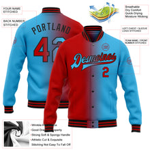 Загрузить изображение в средство просмотра галереи, Custom Sky Blue Red-Black Bomber Full-Snap Varsity Letterman Gradient Fashion Jacket