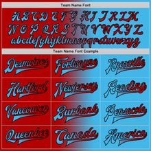 Загрузить изображение в средство просмотра галереи, Custom Sky Blue Red-Black Bomber Full-Snap Varsity Letterman Gradient Fashion Jacket