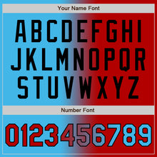 Загрузить изображение в средство просмотра галереи, Custom Sky Blue Red-Black Bomber Full-Snap Varsity Letterman Gradient Fashion Jacket