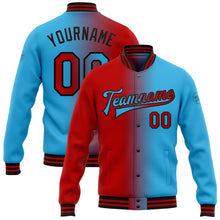 Загрузить изображение в средство просмотра галереи, Custom Sky Blue Red-Black Bomber Full-Snap Varsity Letterman Gradient Fashion Jacket