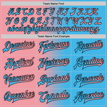 Charger l'image dans la galerie, Custom Sky Blue Medium Pink-Black Bomber Full-Snap Varsity Letterman Gradient Fashion Jacket