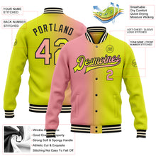 Загрузить изображение в средство просмотра галереи, Custom Neon Yellow Medium Pink-Black Bomber Full-Snap Varsity Letterman Gradient Fashion Jacket