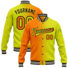 Загрузить изображение в средство просмотра галереи, Custom Neon Yellow Bay Orange-Black Bomber Full-Snap Varsity Letterman Gradient Fashion Jacket