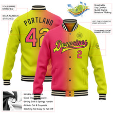Charger l'image dans la galerie, Custom Neon Yellow Neon Pink-Black Bomber Full-Snap Varsity Letterman Gradient Fashion Jacket
