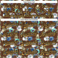 Laden Sie das Bild in den Galerie-Viewer, Custom Brown Old Gold-Black Fuzzy Flower Art 3D Pattern Design Bomber Full-Snap Varsity Letterman Jacket