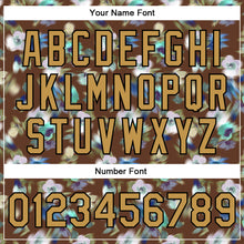 Laden Sie das Bild in den Galerie-Viewer, Custom Brown Old Gold-Black Fuzzy Flower Art 3D Pattern Design Bomber Full-Snap Varsity Letterman Jacket