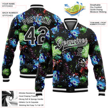 Laden Sie das Bild in den Galerie-Viewer, Custom Black White Glitter Bloom 3D Pattern Design Bomber Full-Snap Varsity Letterman Jacket