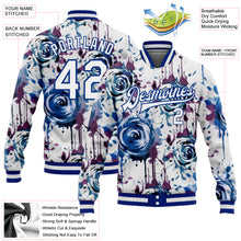 Laden Sie das Bild in den Galerie-Viewer, Custom White Royal Drip Painting Rose 3D Pattern Design Bomber Full-Snap Varsity Letterman Jacket