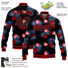 Charger l'image dans la galerie, Custom Black Red Rose 3D Pattern Design Bomber Full-Snap Varsity Letterman Jacket