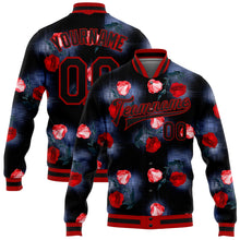 Charger l'image dans la galerie, Custom Black Red Rose 3D Pattern Design Bomber Full-Snap Varsity Letterman Jacket