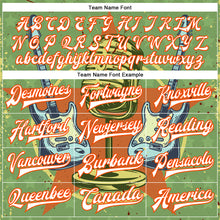 Load image into Gallery viewer, Custom Green White-Orange Guitar Music Festival 3D Pattern Design Bomber Full-Snap Varsity Letterman Jacket